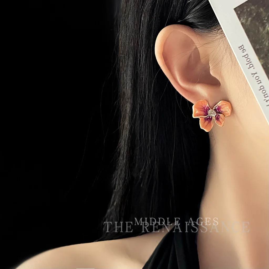 Enamel Phalaenopsis Stud Earrings