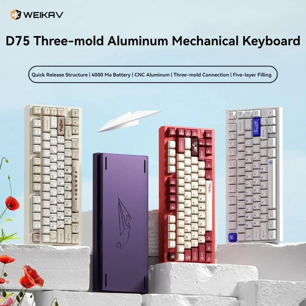 

Weikav D75 Paper Plane Mechanical Keyboard Wireless Tri-mode Hot Swap RGB Custom Anodic Aluminum Office Bluetooth Game Keyboard