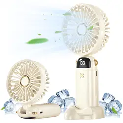 Portable Fan Mini Handheld Personal Fans 4000mAh Rechargeable Battery Operated Desk with Base LED Display 5 Speeds Cooling