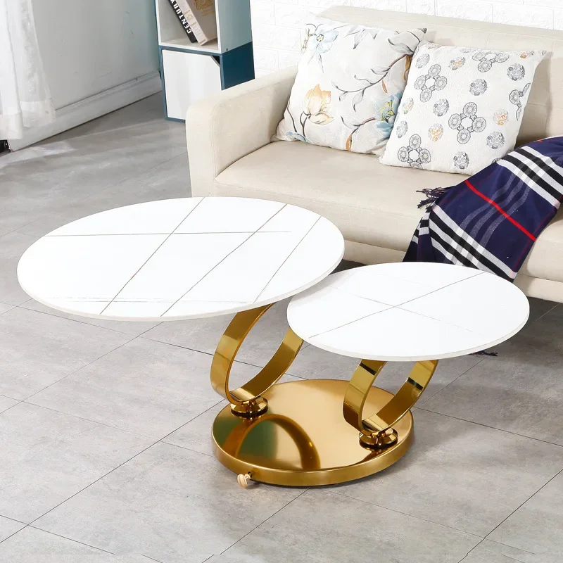 Modern Luxury Ring-Shaped Rotating Lockable Rock Slab Smart Coffee Table Dining Center Furniture for Living Room Set Included