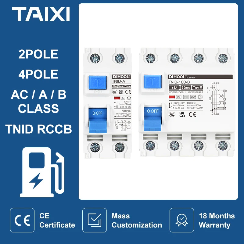 RCD Type B / Type A leakage Protection Circuit Breaker 2P 4P RCCB Charging Pile Protector  electromagnetic trip