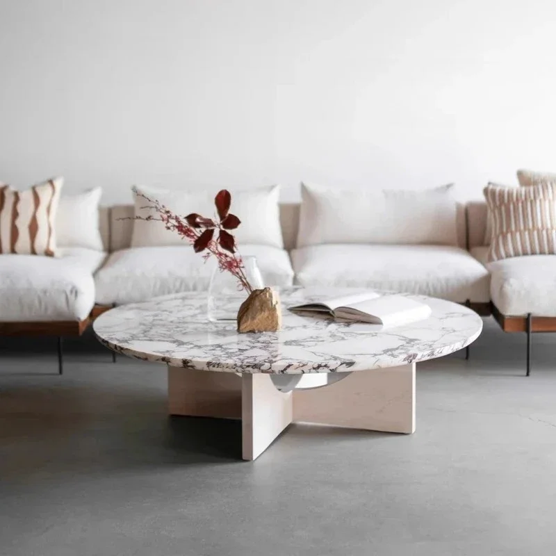 Bulgari coffee table marble wabi  round rock slab French retro stone light luxury small coffee table luxury stone