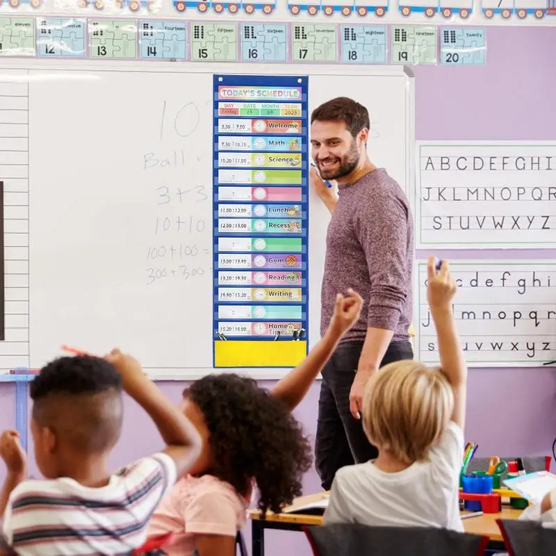 Daily Schedule Pocket Chart School Classroom Home 151 Kids Calendar Hanging Bag Door Wall Mount Schedule Pocket