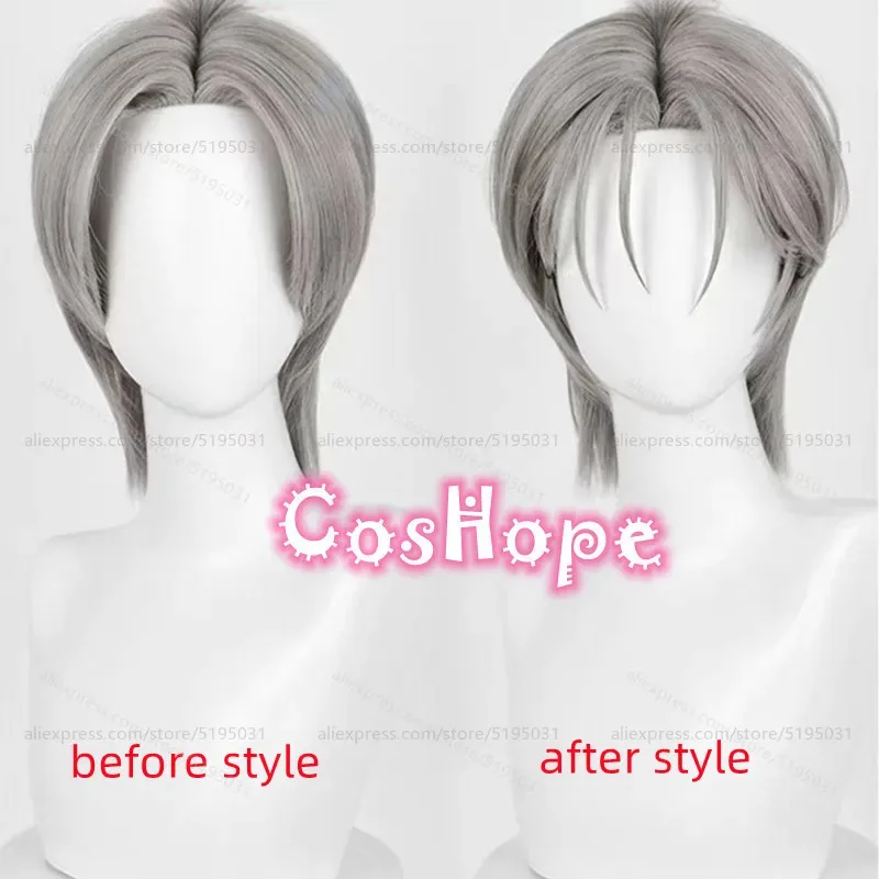 TILL 30cm 짧은 곱슬머리 두 가지 스타일 그레이 가발 애니메이션 코스프레 내열성 합성 가발 Halloweenv;2,r'6;t.