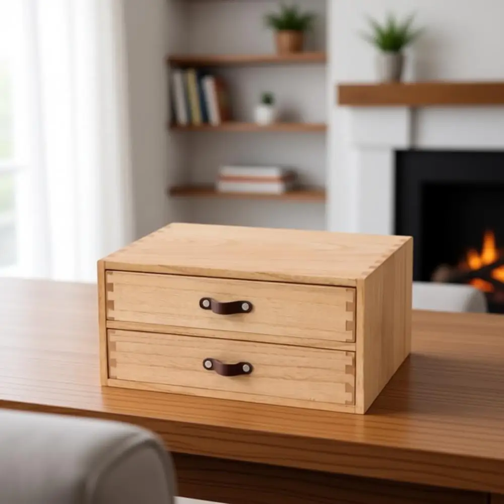 

Деревянный органайзер для стола с 2 ящиками - для хранения канцелярских принадлежностей и бумаг на кухонной столешнице