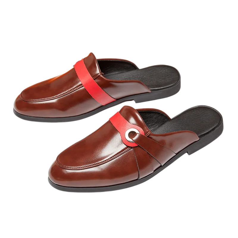 Luxury Trend Mixed Color Leather Half Slippers Shoes for Men Designer Outerwear Mules Casual Slides Slippers Sandals Mocassins