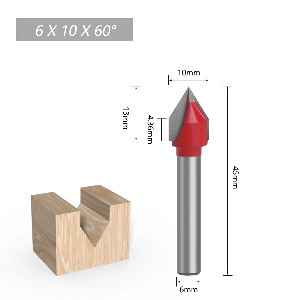 1PC 6mm V-shaped Bit 60 90 120 150 Degree Slotting Cutters Woodworking CNC Engraving Solid Carbide Milling Cutter Router Bits