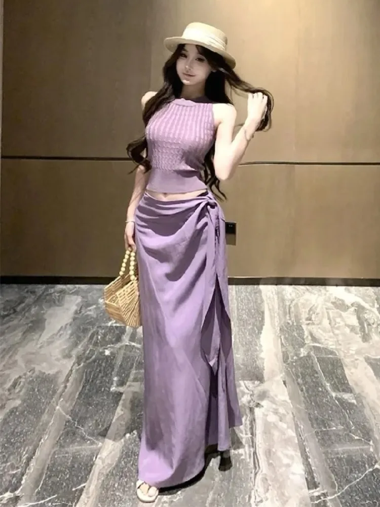 

Korean Style Elegant Dress Set for Women Fashion Casual Sleeveless O Neck Dress Party Office Daily Outfit New 2026 Female New