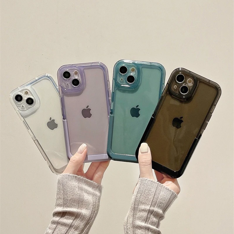 Einfache Bonbonfarbene Faltbare Halterung Hülle für iPhone 16 18 Pro Max 17 15 14 13 12 11 Transparente Stoßfeste TPU-Rückseite – Detail 10