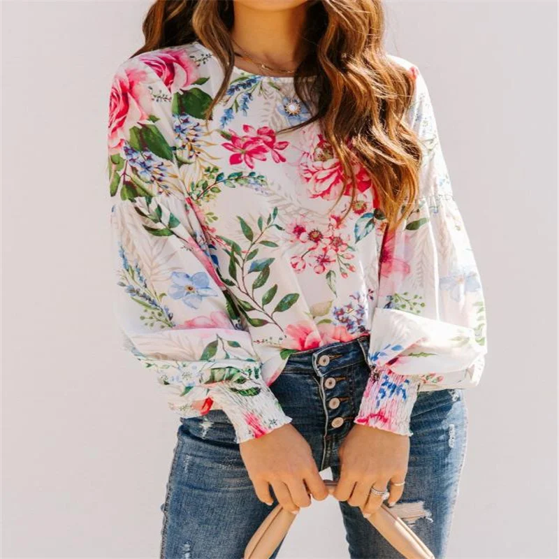 Fashion Women Round Neck Loose Chiffon Shirt Long Sleeve Ladies Tops Loose Pullover Red Woman Summer Casual Shirts