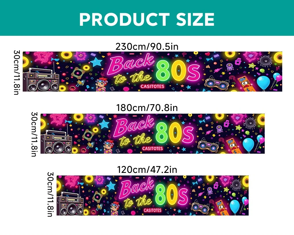 【Retro 80s】Back To The Eighties Theme Table Runner, Home Indoor & Outdoor Party Holiday Dining Table Runner