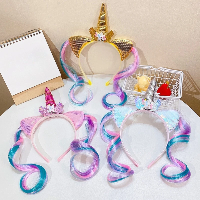 Cute Cartoon Unicorn Headband Party Cosplay DIY Headband Children Kids Hair Hoops Girls Sweet Fashion Headband Birthday Gifts