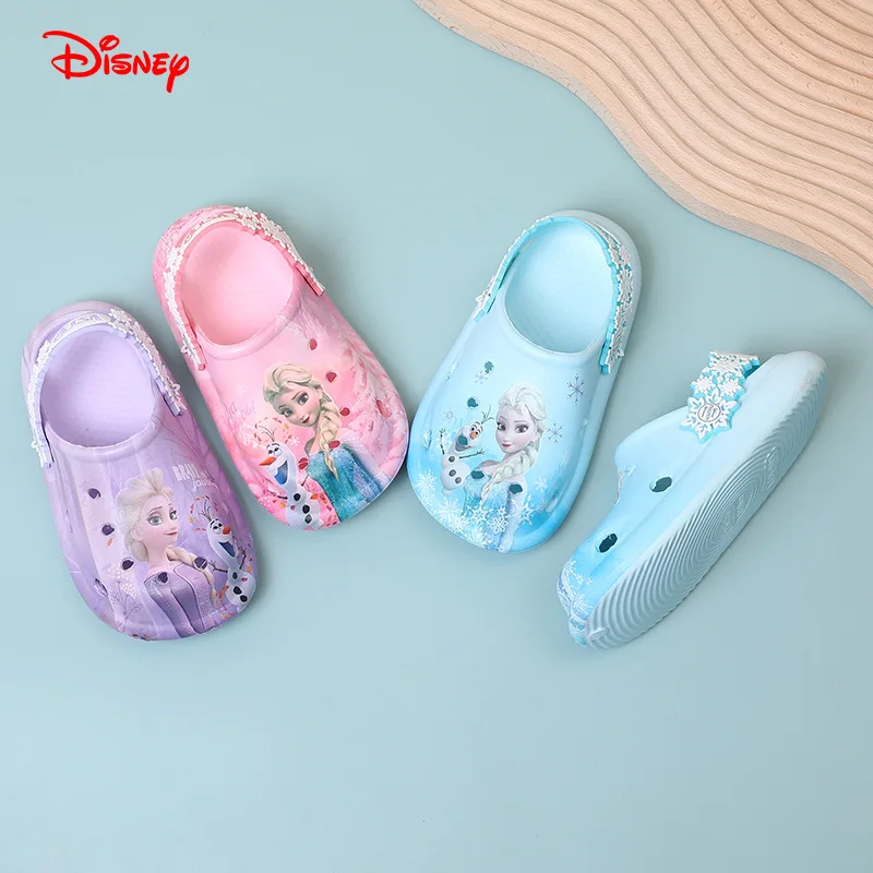 Disney Children Cartoon Frozen Princess Elsa Girl Anti-slip Soft Bottom Sandals Summer Beach Shoes Slippers Home Shoes Size17-22