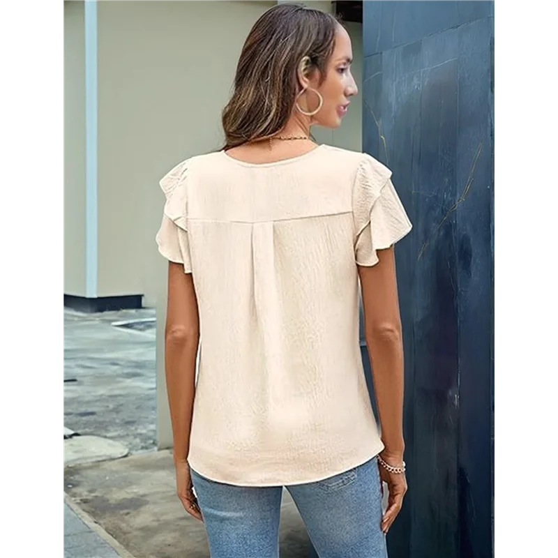 

【SEE】Women Dressy Casual Tops Business Work Blouses Summer Shirts Short Sleeve Crew Neck Outfits 2025
