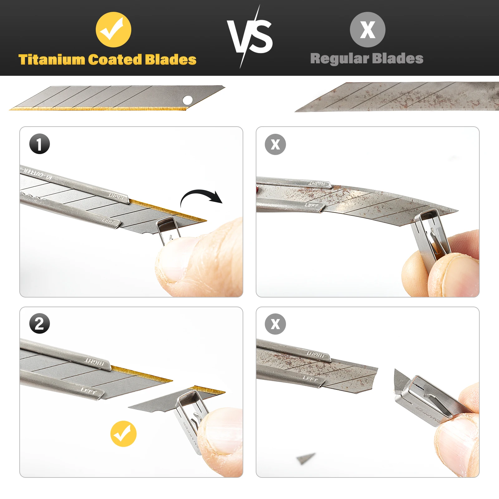 EHDIS 50/100 Stück 9mm Scharfe 30-Grad-Universalmesser-Klingen aus Kohlenstoffstahl für Papierschnitt, Autofolierung, Bastelmesser – Detail 3