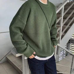 Moda coreano camisolas de lã de cor sólida outono masculino fino ajuste roupas de rua dos homens camisola de malha pullovers