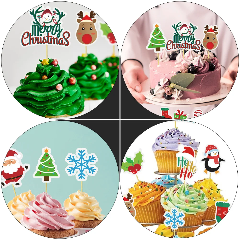 30 pçs toppers de bolo de natal criativo festivo cozimento sobremesa inserções decoração de festa de natal bolo picaretas sobremesa inserção topper
