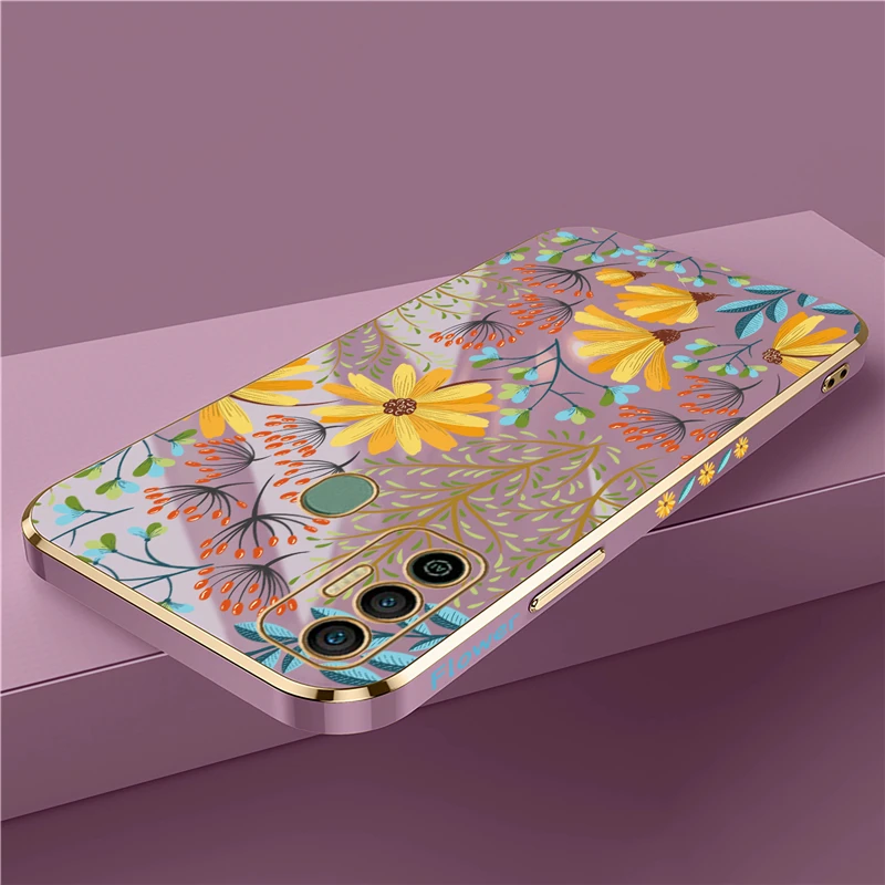 Luxury Plating Case For Tecno Spark 7 Pro 8 6 GO Pova 4 2 3 NEO Zero X Ultra Camon 18 17 Flower Silicone Shockproof Cover