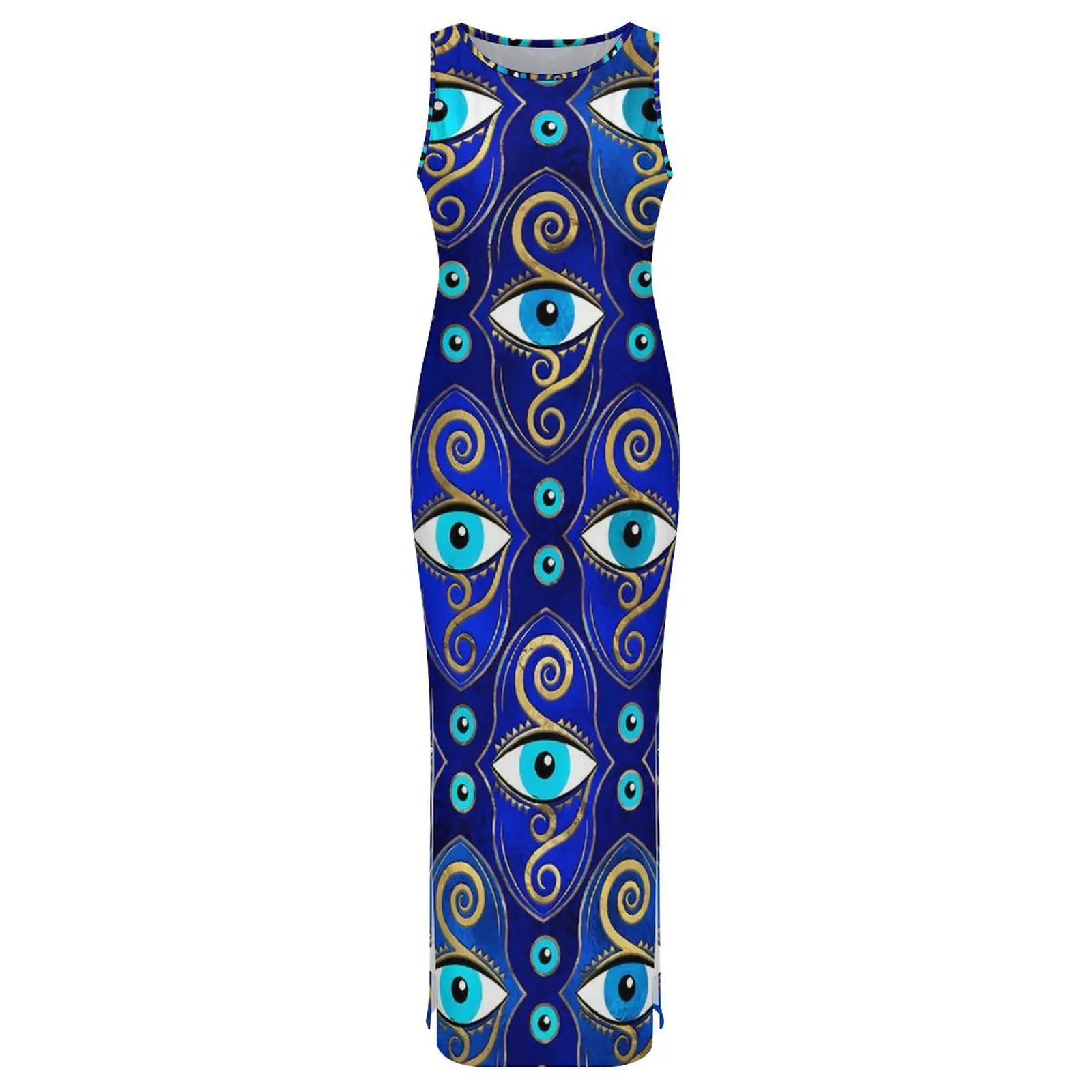 Evil Eye Charm Dress Sleeveless Abstract Eyes Street Wear Maxi Dresses Vintage Bodycon Dress Women Graphic Oversized Clothing