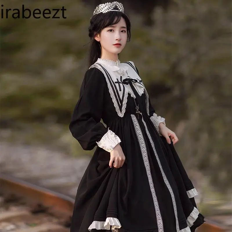 

Original Design Large Nun Style Lolita Presents Fake Collar Spring Style Summer Dress Women 2024 Retro Vestidos De Mujer