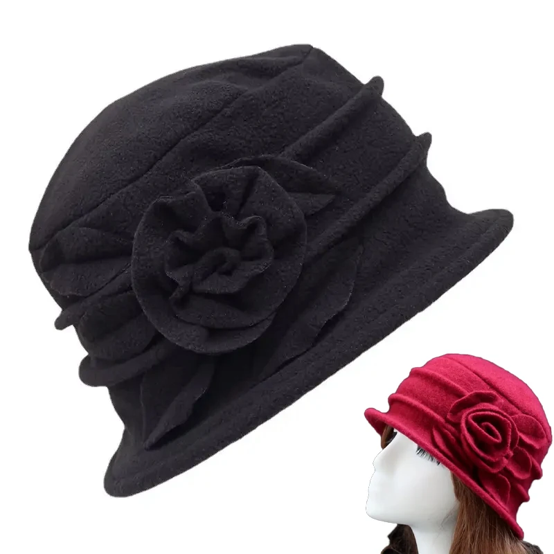 Womens Bell Beret Hat French Vintage Floral Fleece Cloche Hat Classic Winter Fashionable Solid Color,Non Stretchable