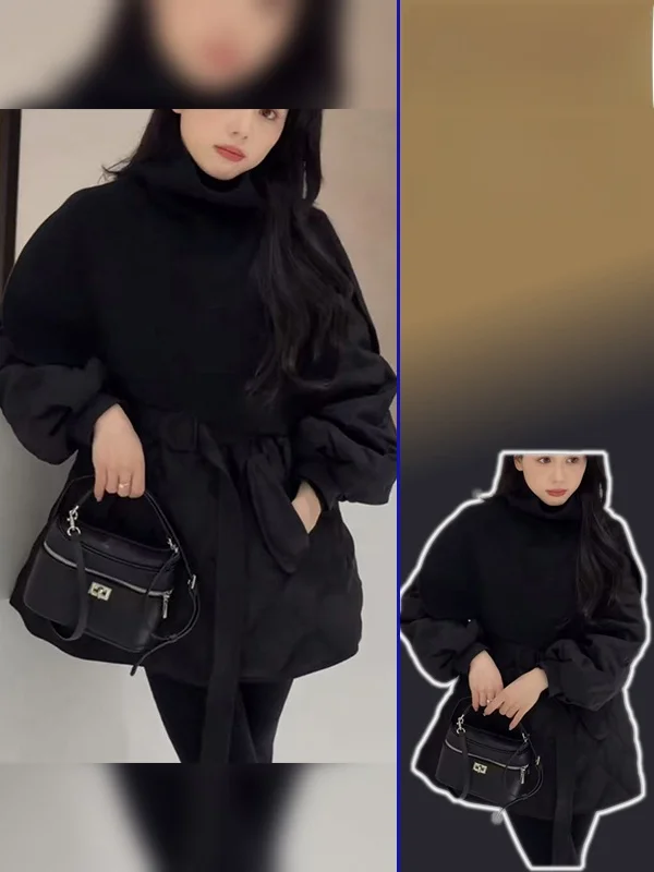 

plus Size Women's Korean Sle Casual Diamond Patterned Waist-Cinching Cotton Jaet Coat High Collar Warm Knitted awl Set