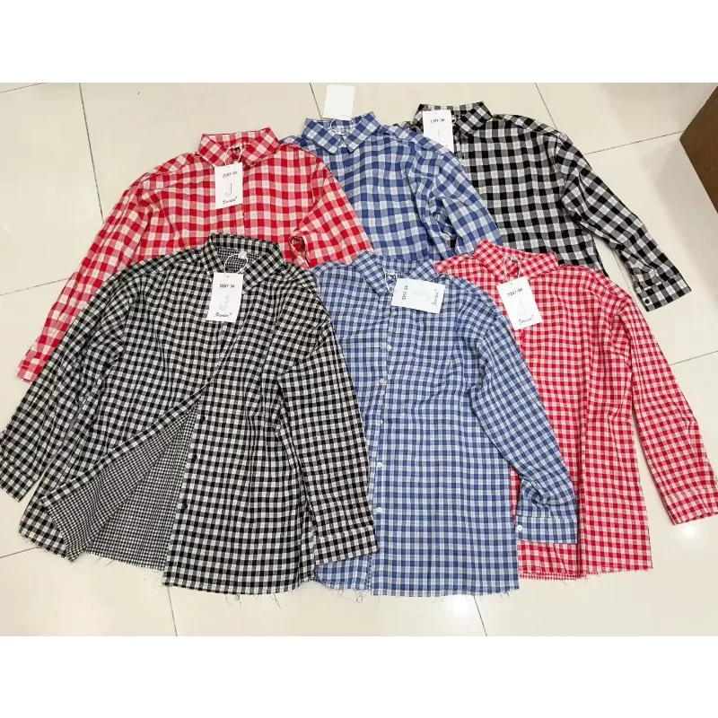 SuperAen Korean Style Classic Oversized Plaid Shirt Long Sleeves Office Lady Casual Single Breasted Shirts