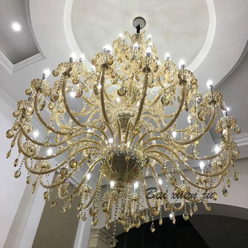 Large Champagne gold crystal Chandelier Led lamp for hotel lobby living room lamparas Luxury led church Foyer lighting Fixtures