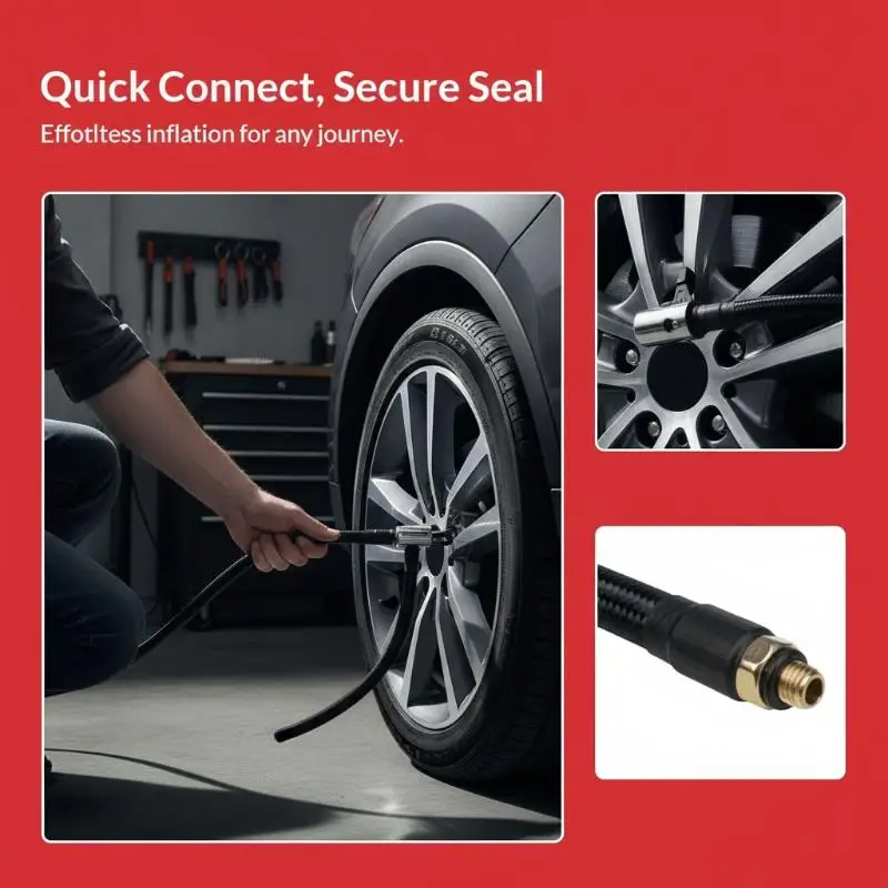 Car Tire Inflator Hose 1m Extension Tube Adapter Universal Flexible Air Pump Connect For Car Motorcycle Inflating