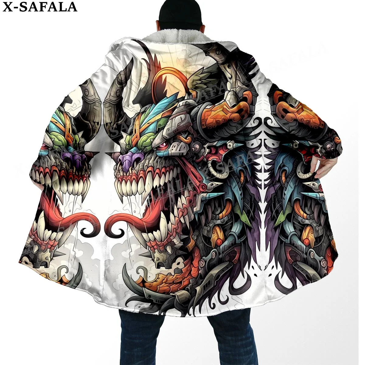 

Samurai Oin Skull Trippy Psychedelic Thick Warm Hooded Cloak Men Overcoat Coat Windproof Fleece Cape Robe Hooded Blanket-12