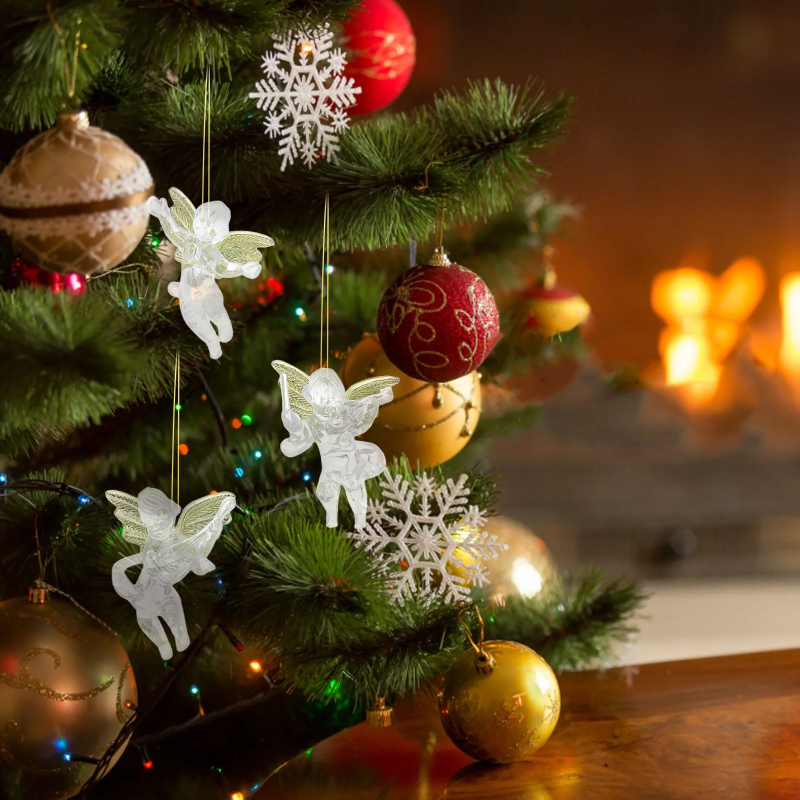 

24pcs 6Cm Angel Pendants Christmas Transparent Ornament Hanging Decor For Tree Party Layout Prop Xmas Pendant Decoration