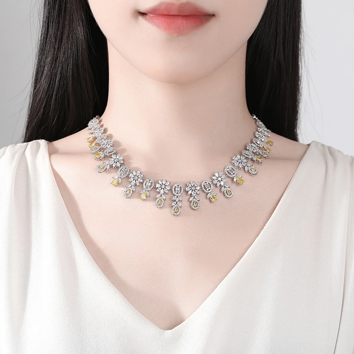 Luxury 3Pcs Jewelry Set For Women Zirconia Nigeria Dubai Indian Bridal Necklace And Earrings Set For Wedding Party Prom Jewelry