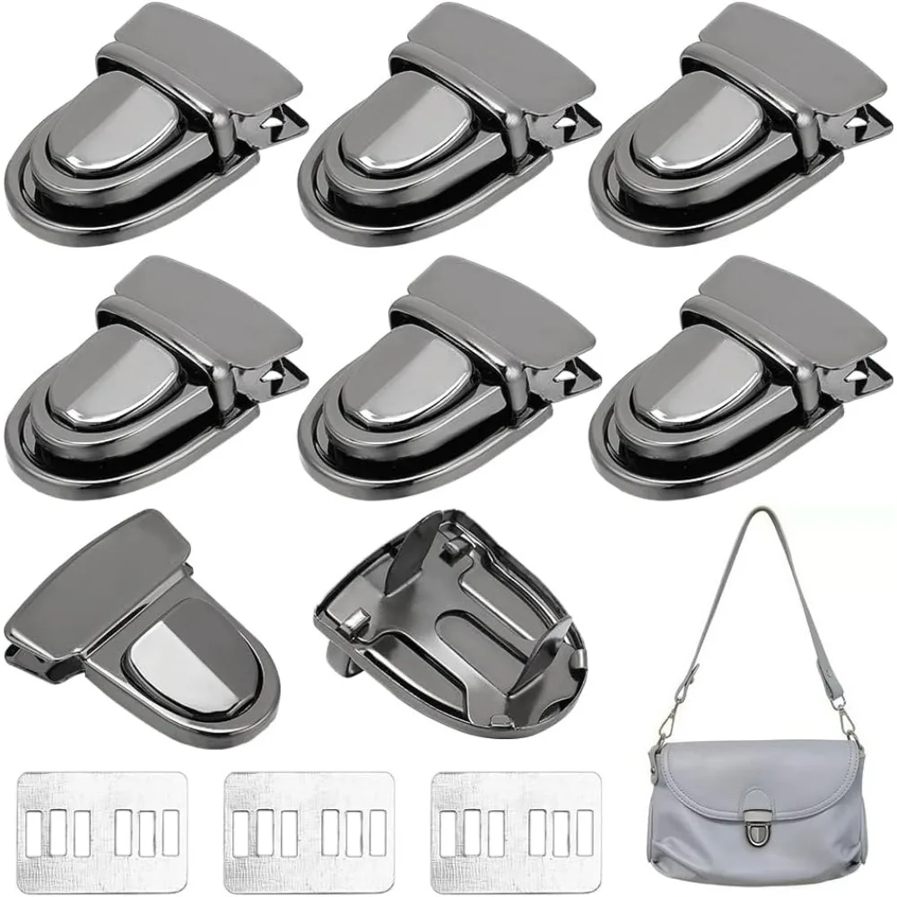 10 Sets Tuck Lock Clasp Catch Gunmetal Purse Thumb Locks Metal Press Lock Buckle Duck Tongue Lock Fasteners for DIY making kit