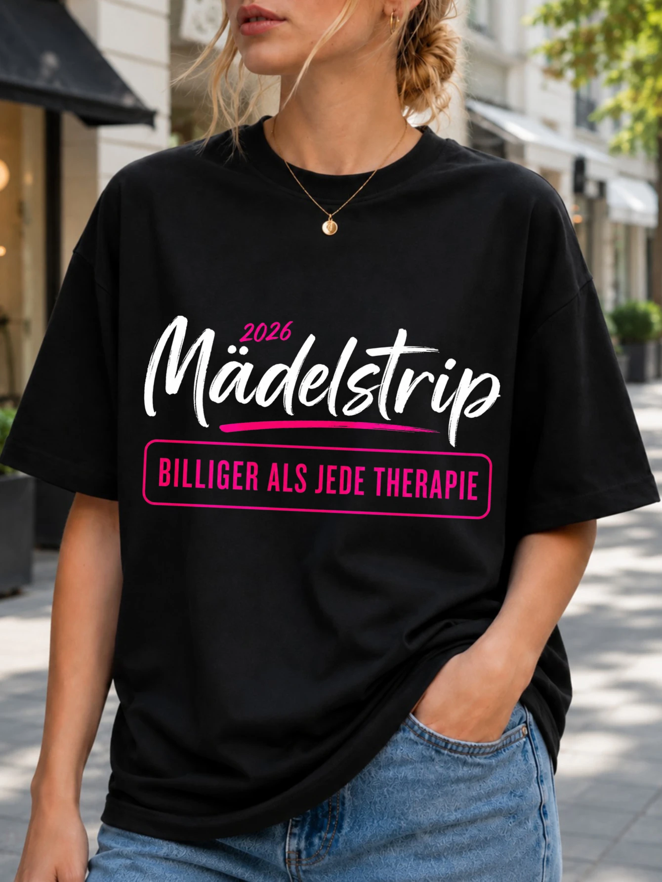 Madelstrip 2026 Billiger Als Jede Therapie Tee with clean  script hot pink frame and simple girls  Unisex All T-Shirt