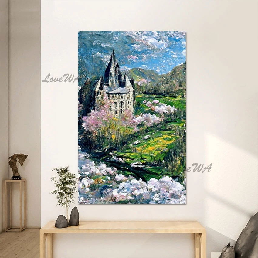 Wholesale Frameless Decor Art Canvas 3d Beautiful Abstract Castle Landscape Building Painting Wall Pictures For Living Room