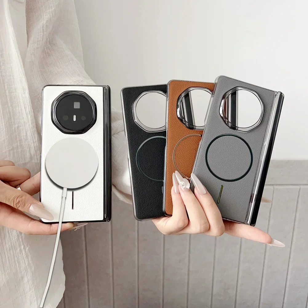

Роскошный деловой чехол для телефона с магнитным кольцом для Honor Magic V3 V5, галькированная кожа, самовосстанавливающийся шарнир с тонкой защитной крышкой для камеры
