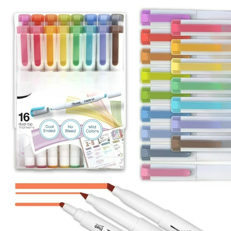 

Двусторонние креативные маркеры, разноцветные, с тонким и скошенным наконечниками, 16 шт.