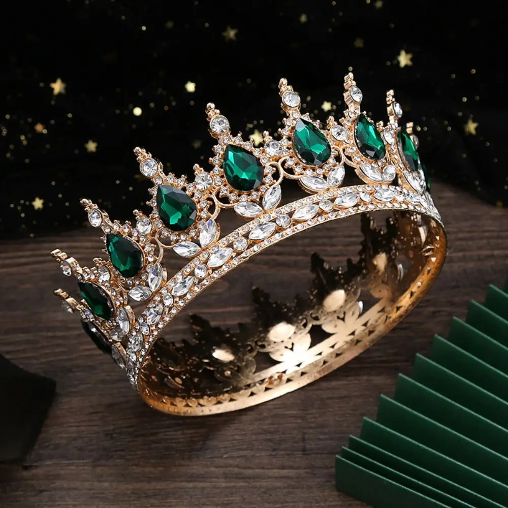 Rhinestone Baroque ประกวดมงกุฎคริสตัลรอบมงกุฎเจ้าสาว Headpieces เครื่องประดับผม Queen Princess Tiara วันเกิด Party