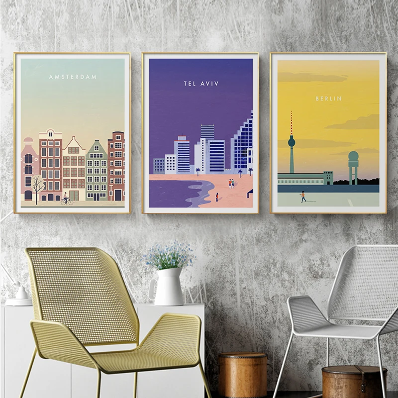 Modern Minimalism City Tel Aviv Allgau Frankfurt Berlin Porto Barcelona Poster Picture Silhouette Canvas Art Print Wall Decor