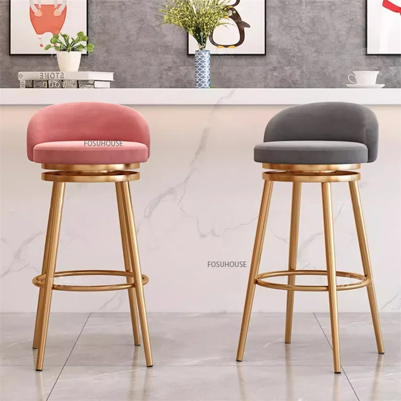 Nordic Bar Stools for Kitchen Home Backrest Swivel Bar Chair Front Desk Counter Stool Light Luxury Velvet Chair Home Furniture