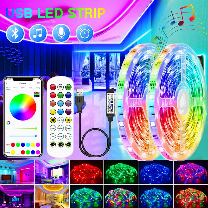 Светодиодная лента RGB 5050 с USB и Bluetooth, 1-30 м