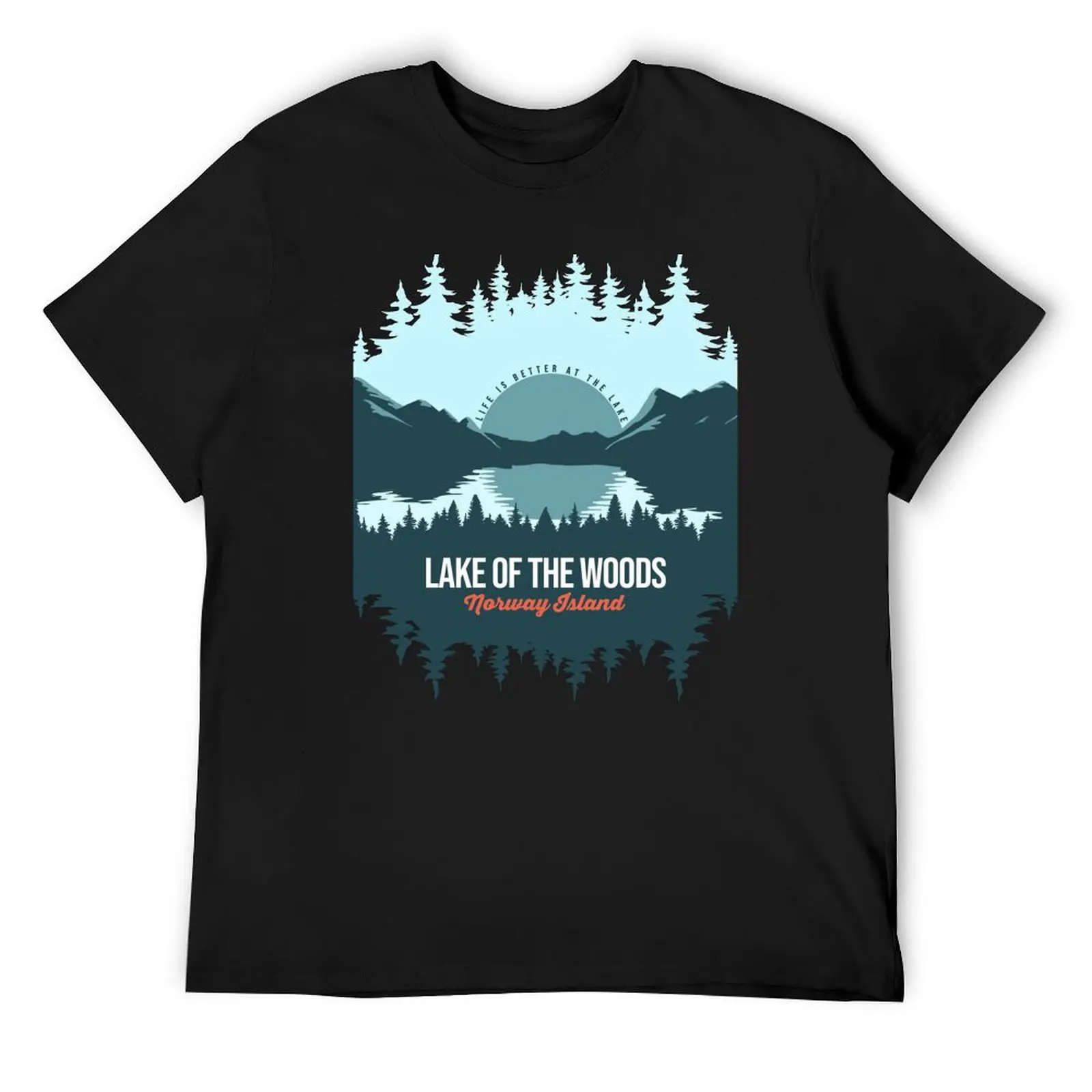 Lake Of The Woods Norway Island Lake With Mountain And Pine Tree T-Shirt basketball graphic tees baggy shirts men clothings