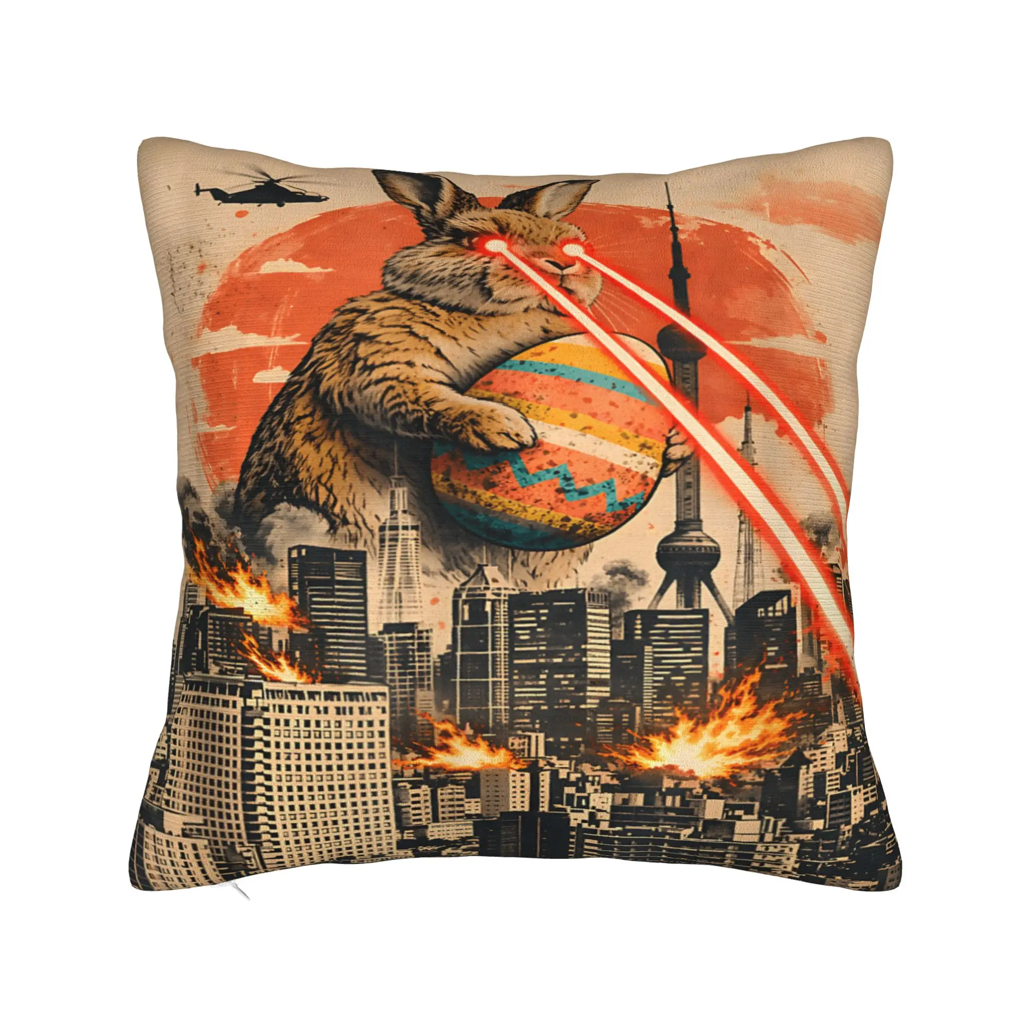 Pillow Cover Kaiju Easter Bunny Tokyo Easter Egg Hunt Japanese Vibe  Cute Funny Pillow Case For Sofa Home Decoration Pillowcases