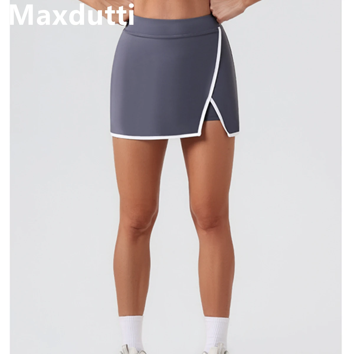Maxdutti Yoga Short Skirt Women's Anti Glare Color Blocking Sports Skirt High Waisted Tennis Skirt Running Fitness A-line Skirt