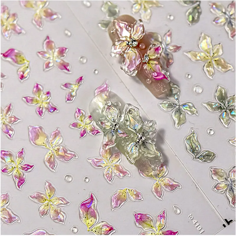 Naklejki na paznokcie 3D, modne, galaretkowe, różowo-fioletowe, w kształcie płatków, wysokiej jakości, samoprzylepne, do manicure, akcesoria do tipów.