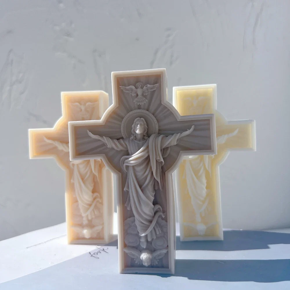 Antique European Cross Bust Sculpture Soy Wax Candle Mould Jesus Statue Silicone Mold Greek Mythology Home Decor