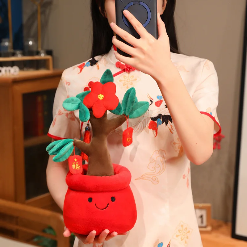 30CM Urocze Szczęśliwe Skarby Śliczne Małe Czerwone Kwiatki Rośliny Doniczkowe Pluszowe Zabawki Dziecięce Doniczki Kwiatowe Ręcznie Robione Lalki Prezenty