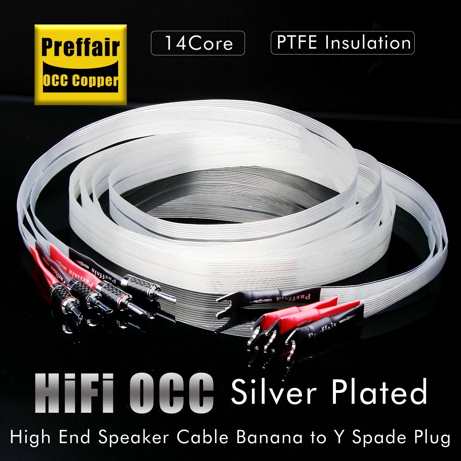 สายลำโพงแบบแบน Hifi OCC ชุบเงิน Audioquest พร้อมปลอกหุ้มคาร์บอนไฟเบอร์ หัวปลั๊กแบบกล้วยชุบโรเดียม