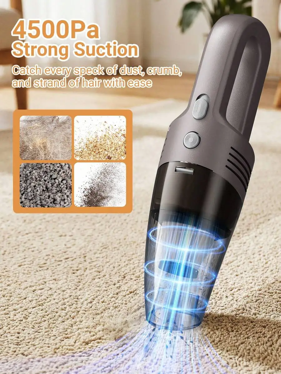 Car Vacuum Portable Cordless, 4500Pa 2 In 1 Vacuum Cleaner&Air Duster, Handheld Vacuum With Multi-Nozzles For Car, Home, Office,
