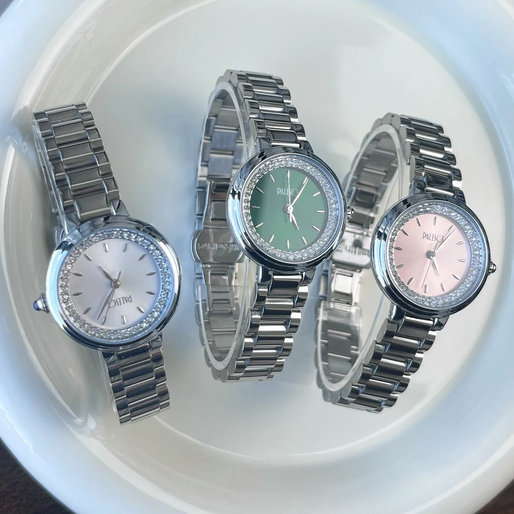 

Женские часы с ремешком из нержавеющей стали, элитные модные повседневные роскошные кварцевые женские часы с круглым циферблатом и бриллиантами, новые